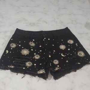 Black Sun and Moon Patterned Women Shorts